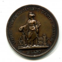 Milano: medaglia "Società d'incoraggiamento d'arti e Mestieri", opus Johnson, diametro 42 mm. Gr. 23,95