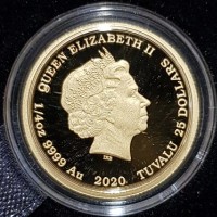 Tuvalu: 25 dollari 2020 "John Wayne", 1/4 di oz in confezione ufficiale, tiratura di soli 1000 pz