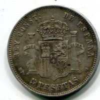 Spagna, Alfonso XIII (1886-1931): 5 pesetas 1888 (88) (KM#689)
