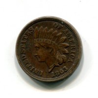 USA: 1 cent. 1863 "Indian head", segni al bordo