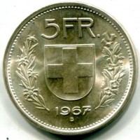 Svizzera, Confederazione: 5 franchi 1967