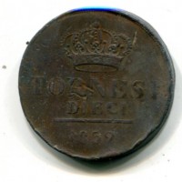 Napoli, Ferdinando II (1830-1859): 10 tornesi 1852 (Gigante#203)