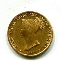 Parma, Maria Luigia (1815-1847): 40 lire 1815 (Gigante#1), fondo del retro lucentissimo e praticamente FDC, il diritto è SPL. Raro in questa qualità