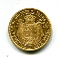 Parma, Maria Luigia (1815-1847): 40 lire 1815 (Gigante#1), fondo del retro lucentissimo e praticamente FDC, il diritto è SPL. Raro in questa qualità