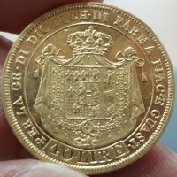 Parma, Maria Luigia (1815-1847): 40 lire 1815 (Gigante#1), fondo del retro lucentissimo e praticamente FDC, il diritto è SPL. Raro in questa qualità