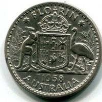 Australia, Elisabetta II (1952-2022): 1 fiorino 1958 (KM#60)
