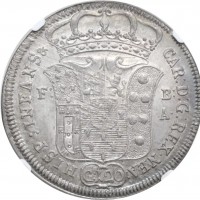 Napoli, Carlo di Borbone (1734-1759): piastra da 120 grana 1735 "Sebeto" (MIR#334/2; Nomisma#238), grammi 25.36. Grande qualità con bellissima patina. In slab NGC MS62 (a nostro parere molto sottavalutata !)