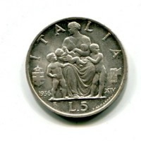 Vittorio Emanuele III (1900-1943): 5 lire 1936 "Fecondità" (Gigante#83)