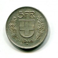 Svizzera, Confederazione: 5 franchi 1948