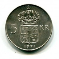 Svezia, Gustaf VI (1950-1973): 5 kronor 1971 (KM#829)
