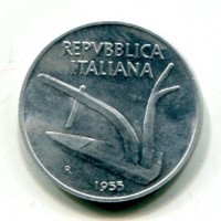 Repubblica Italiana (dal 1946): 10 lire 1955 "Spighe" (Gigante#238)
