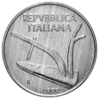 Repubblica Italiana (dal 1946): 10 lire 2000 "Spighe" (Gigante#274), da confezione zecca