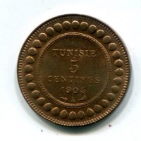 Tunisia, Protettorato francese, Muhammad Al-Hadi Bey (1320-1324/1903-1906): 5 cent.1904 (KM#236), conservazione eccezionale