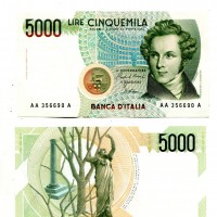 Repubblica: 5.000 lire 1985, serie AA "V. Bellini" (Gigante#BI69AA)
