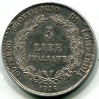 Milano, Governo Provvisorio 1848: 5 lire 1848 (Gigante#3)
