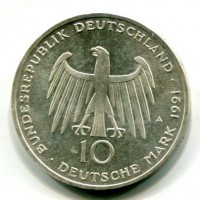 Germania, Rep. Federale (dal 1949): 10 marchi 1991-A "Brandenburger" (KM#177)
