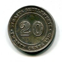 Straits Settlements, Edoardo VII (1901-1910): 20 cent 1910 (KM#22a)