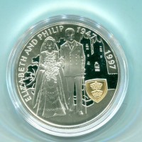 Isole Falkland, Elisabetta II (1952-2022): 2 pound 1997 "Anniversario Nozze D'Oro della Regina" (KM#63a)