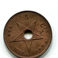 Congo Belga, Leopoldo II (1865-1909): 5 centesimi 1887 (KM#3)