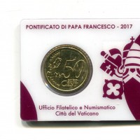 Vaticano 2017: 50 centesimi nella coincard originale zecca