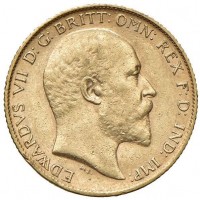 Gran Bretagna, Edoardo VII (1901-1910): 1/2 sterlina 1908 (Friedberg#401)