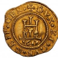Genova, Dogi Biennali, II fase (1541-1637): 1/2 doppia 1617-IZ (MIR#209/12; Friedberg#420; Lunardi#201), grammi 3.31