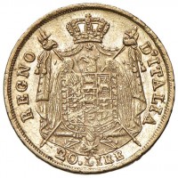 Milano, Napoleone I (1804-1814): 20 lire 1809, lettera M del marchio di zecca un po' sovrapposta alla cifra 0 della data (Gigante#72b)