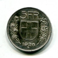Svizzera, Confederazione: 5 franchi 1926
