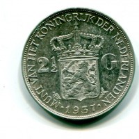 Olanda, Guglielmina (1890-1948): 2 1/2 gulden 1937 (KM#165)