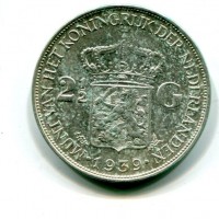 Olanda, Guglielmina (1890-1948): 2 1/2 gulden 1939 (KM#165)