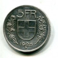 Svizzera, Confederazione: 5 franchi 1925
