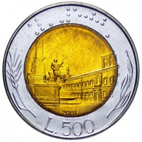 Repubblica Italiana (dal 1946): 500 lire 2001 (Gigante#57), da confezione zecca