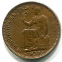 Spagna, Seconda Repubblica (1931-1939): 50 centimos 1937 (34) (KM#754.1)
