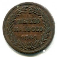 Roma, Gregorio XVI (1831-1846): 1/2 baiocco 1840-X (Gigante#188)
