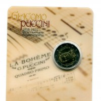San Marino 2014: 2 euro commemorativi "Giacomo Puccini", nel folder originale