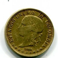 Colombia: 5 pesos 1885 (KM#163), grammi 8.14

