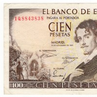 Spagna: 100 pesetas 18/11/1965 "Gustavo Adolfo Becquer" (Pick#150)
