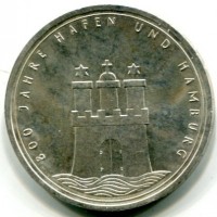 Germania, Rep. Federale (dal 1949): 10 marchi 1989-J, "800° Hafen Und Hamburg" (KM#171)
