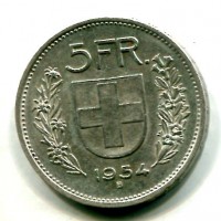 Svizzera, Confederazione: 5 franchi 1954