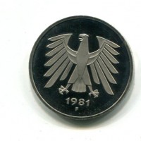 Germania, Rep. Federale (dal 1949): 5 marchi 1981-F (KM#140.1)