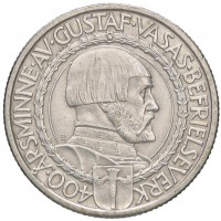 Svezia, Gustaf V (1907-1950): 2 kronor 1921 "400° anniversario delle libertà politiche" (KM#799)