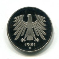 Germania, Rep. Federale (dal 1949): 5 marchi 1981-G (KM#140.1)