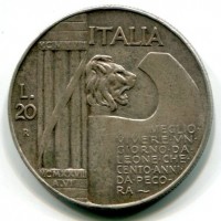 Vittorio Emanuele III (1900-1943): 20 lire 1928-VI "Elmetto" (Gigante#44)
