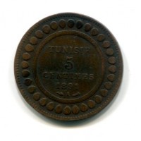 Tunisia, Protettorato francese, Ali Bey (1300-1320/1882-1902): 5 cent. 1891-A (KM#221)
