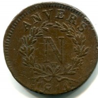 Francia, Napoleone I, Assedio di Anversa (feb-mag 1814): 10 cent. 1814-W (Gadoury#191c)