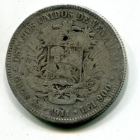 Venezuela: 5 bolivares 1911 (KM#24.2)