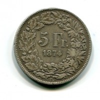 Svizzera, Confederazione: 5 franchi 1874 
