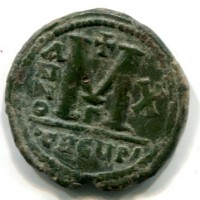 Maurizio Tiberio (582-602 d.C.): follis, zecca di Theoupolis=Antiochia,  anno X (Sear#533)