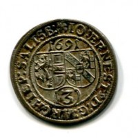 Austria, Salisburgo, Johann Erns di Thun Honenstein (1687-1709): 3 Kreuzer 1691 (KM#249)