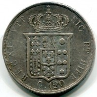 Napoli, Ferdinando II (1830-1859): piastra 1852 (Gigante#83), colpi nel campo del D/



